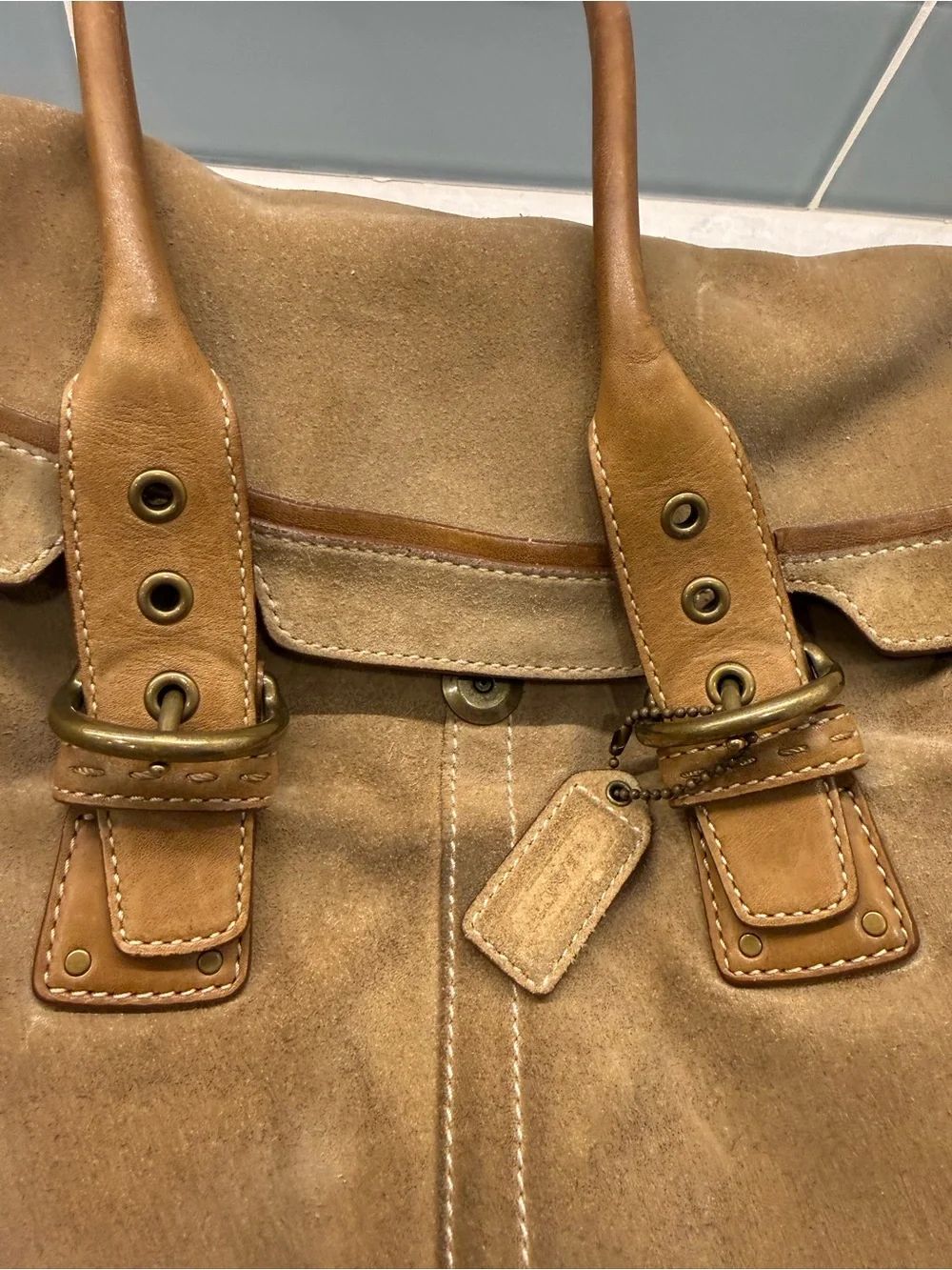 Coach Vintage SoHo Hamptons Suede Flap Satchel F04S-9674 Tan